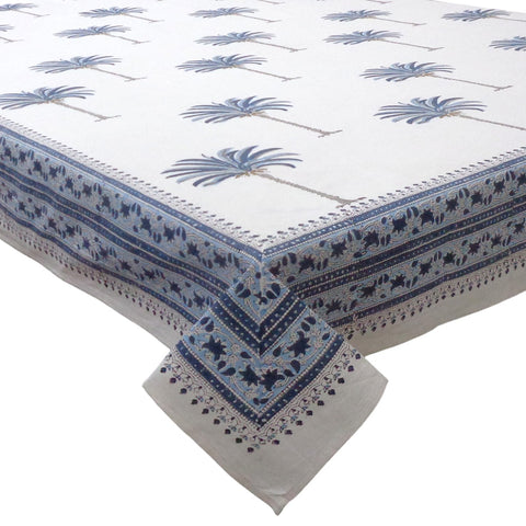 MANTEL BLOCK PRINT PALMERA AZUL