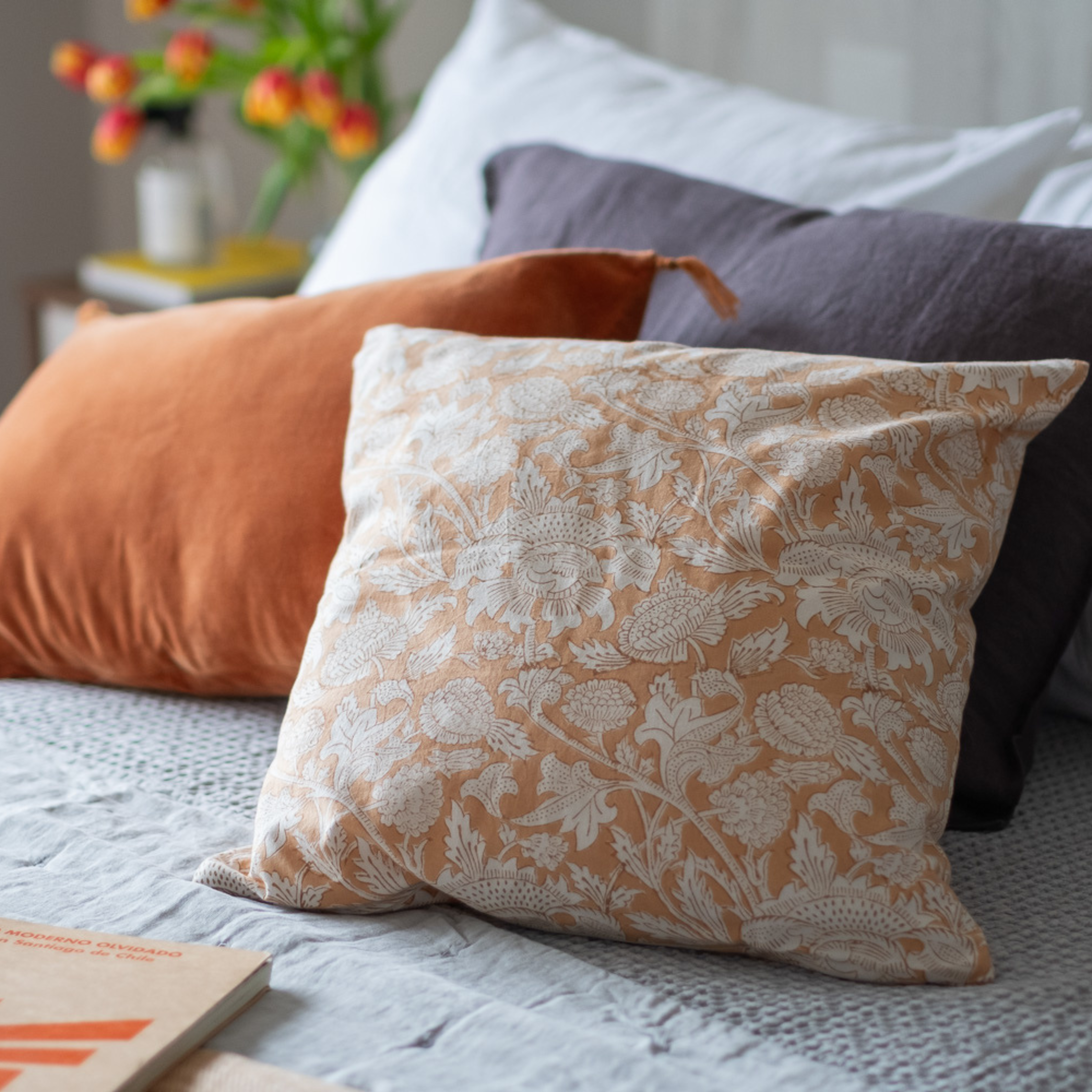 FUNDA COJIN BLOCK PRINT GUD BEIGE 50x50