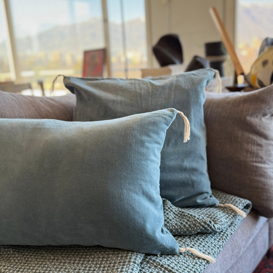 FUNDA COJIN TERCIOPELO TURQUESA 50X50