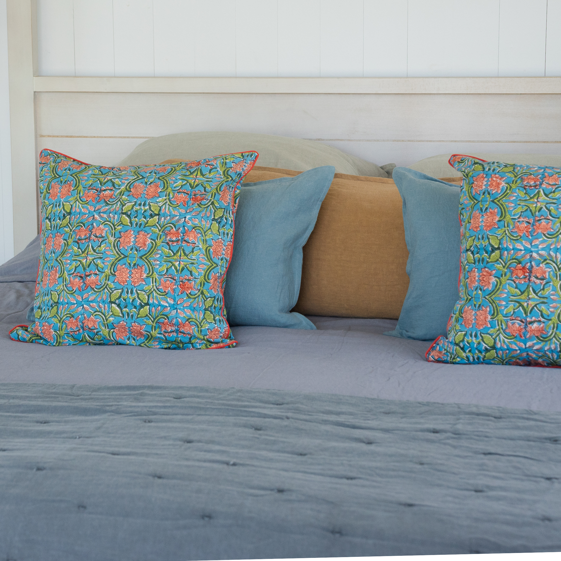 FUNDA COJIN BLOCK PRINT LOTUS GREEN 50x50