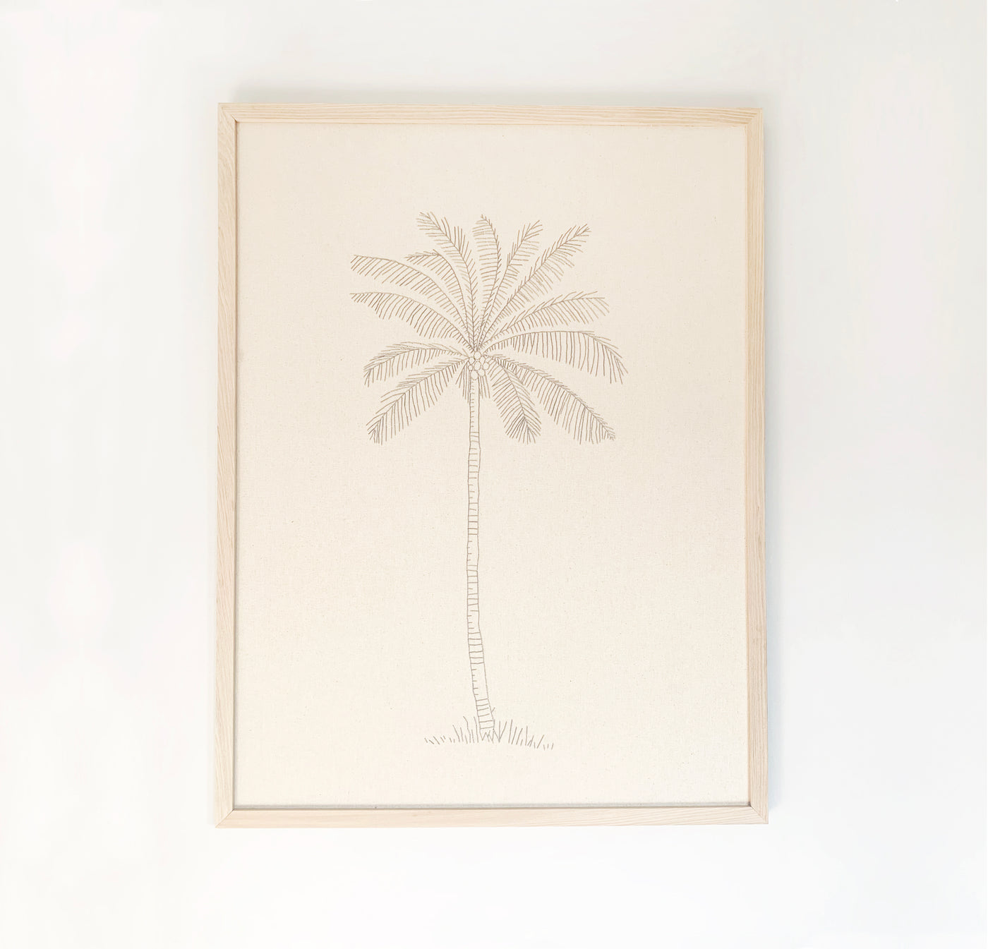 CUADRO PALMERA BORDADA GRIS FONDO BEIGE