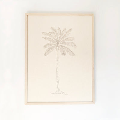 CUADRO PALMERA BORDADA GRIS FONDO BEIGE