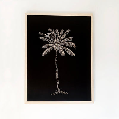 CUADRO PALMERA BORDADA GRIS FONDO NEGRO