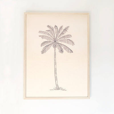 CUADRO PALMERA BORDADA NEGRA FONDO BEIGE