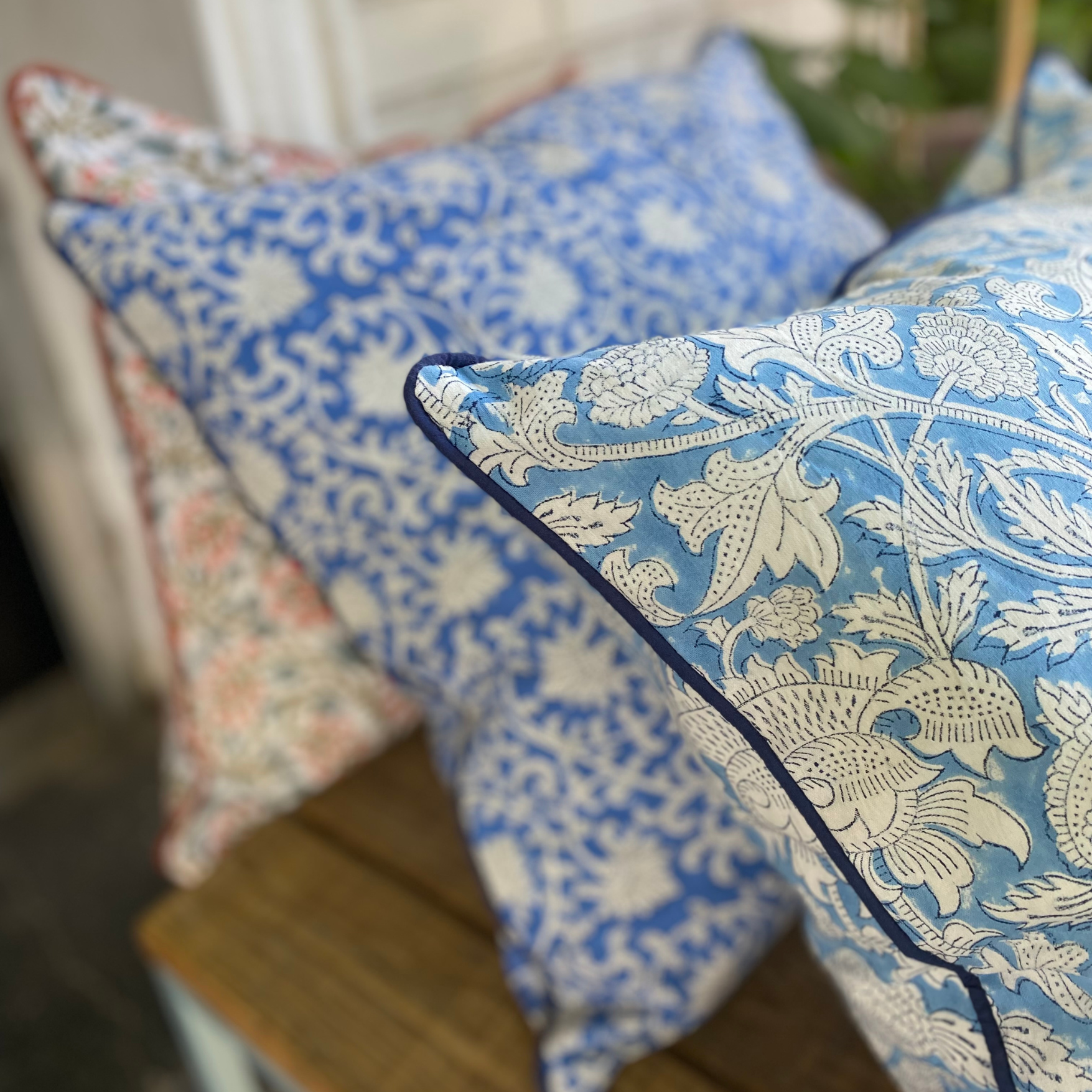 FUNDA COJIN BLOCK PRINT GUD BLUE 50X50