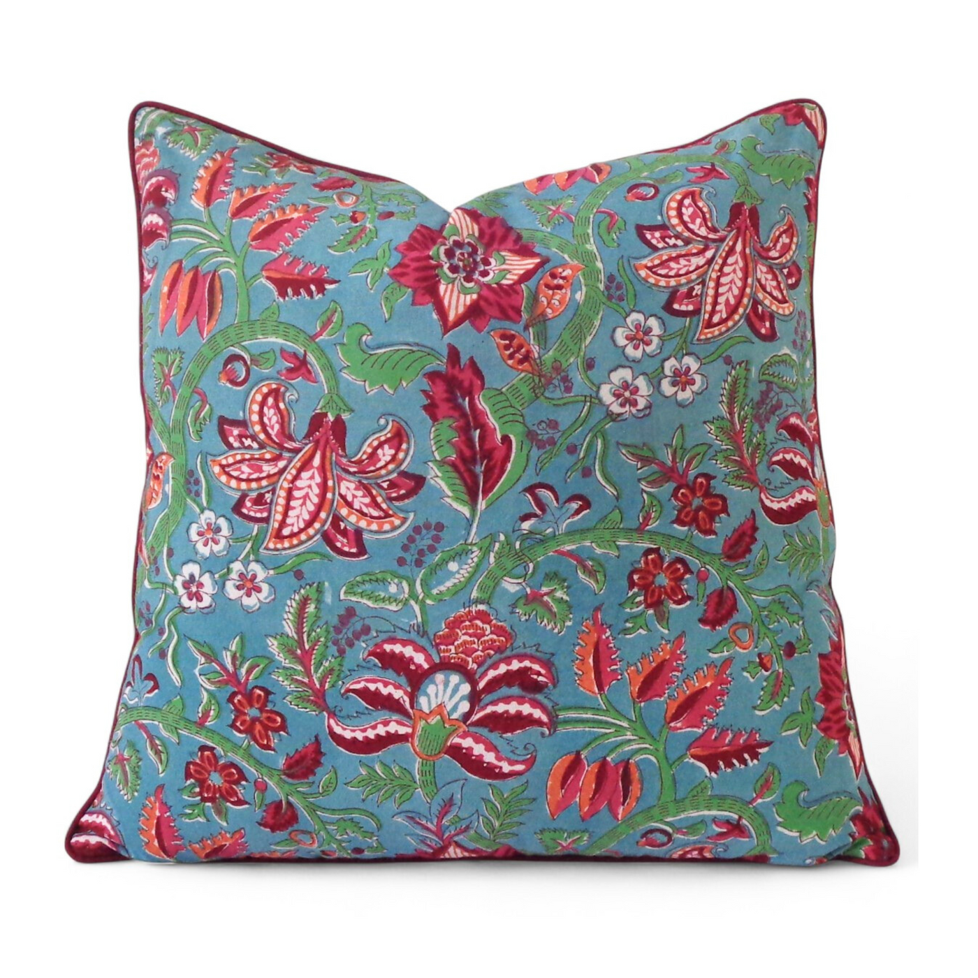 FUNDA COJIN BLOCK PRINT FLORES TURQUESA 50x50