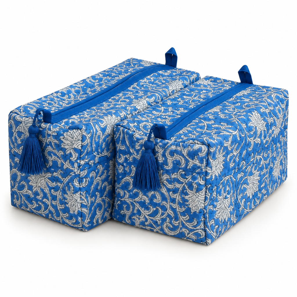COSMETIQUERO BLOCK PRINT FLORAL BLUE