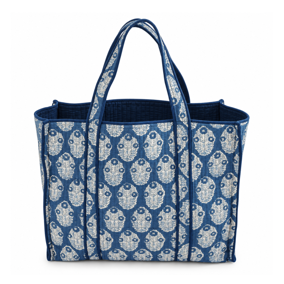TOTE BAG BLOCK PRINT BOOTA AZUL