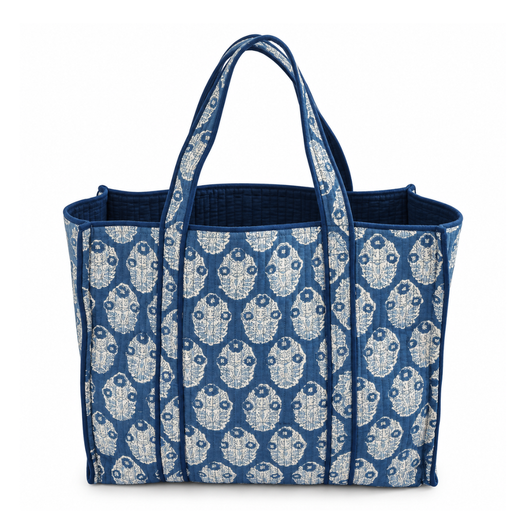 TOTE BAG BLOCK PRINT BOOTA AZUL
