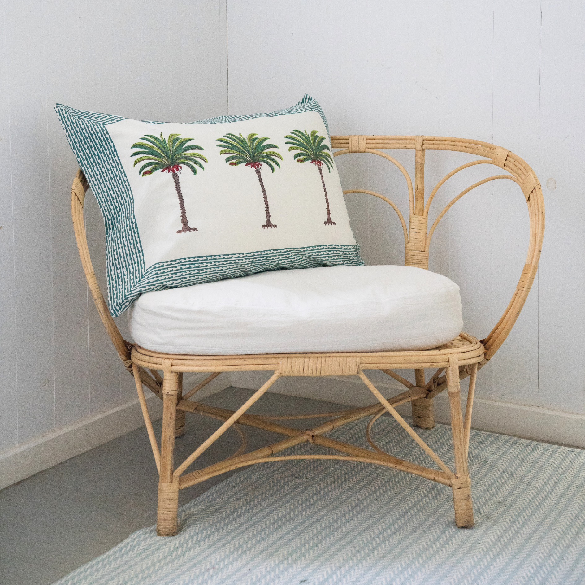 FUNDA ALMOHADON BLOCK PRINT PALMERA VERDE  70x50