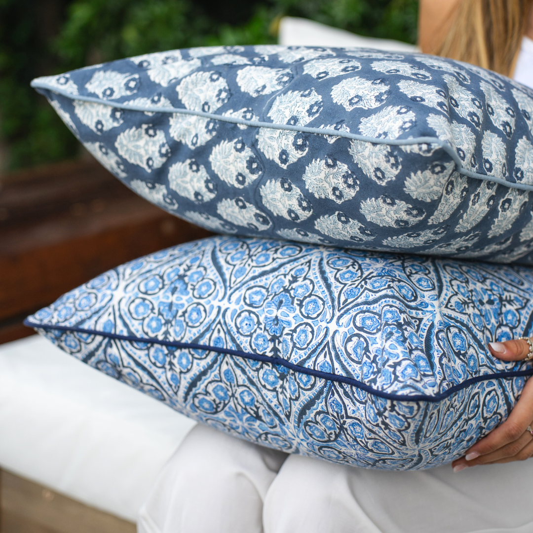 FUNDA COJIN BLOCK PRINT BOTTA BLUE 50x50