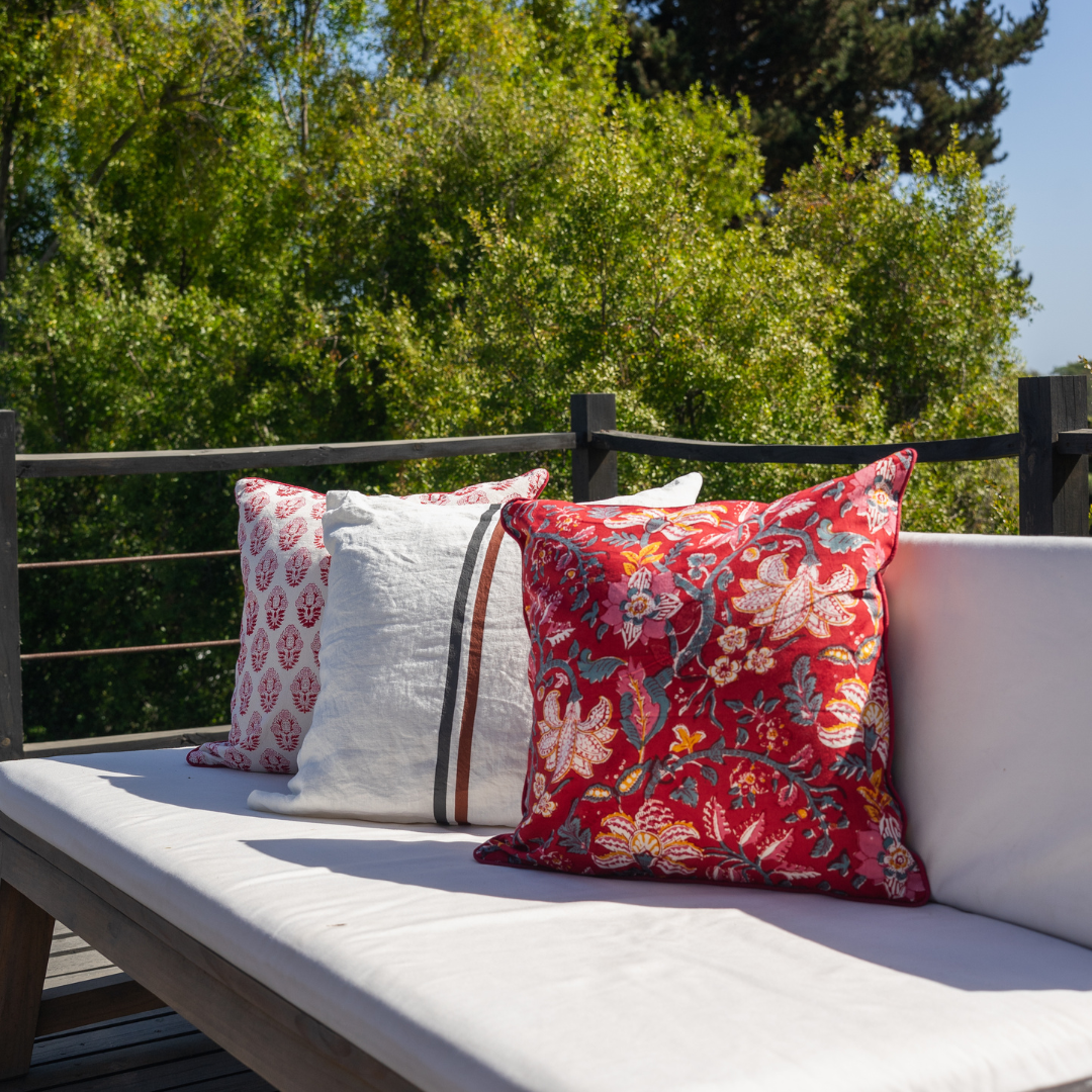 FUNDA COJIN BLOCK PRINT FLOWER RED 50x50