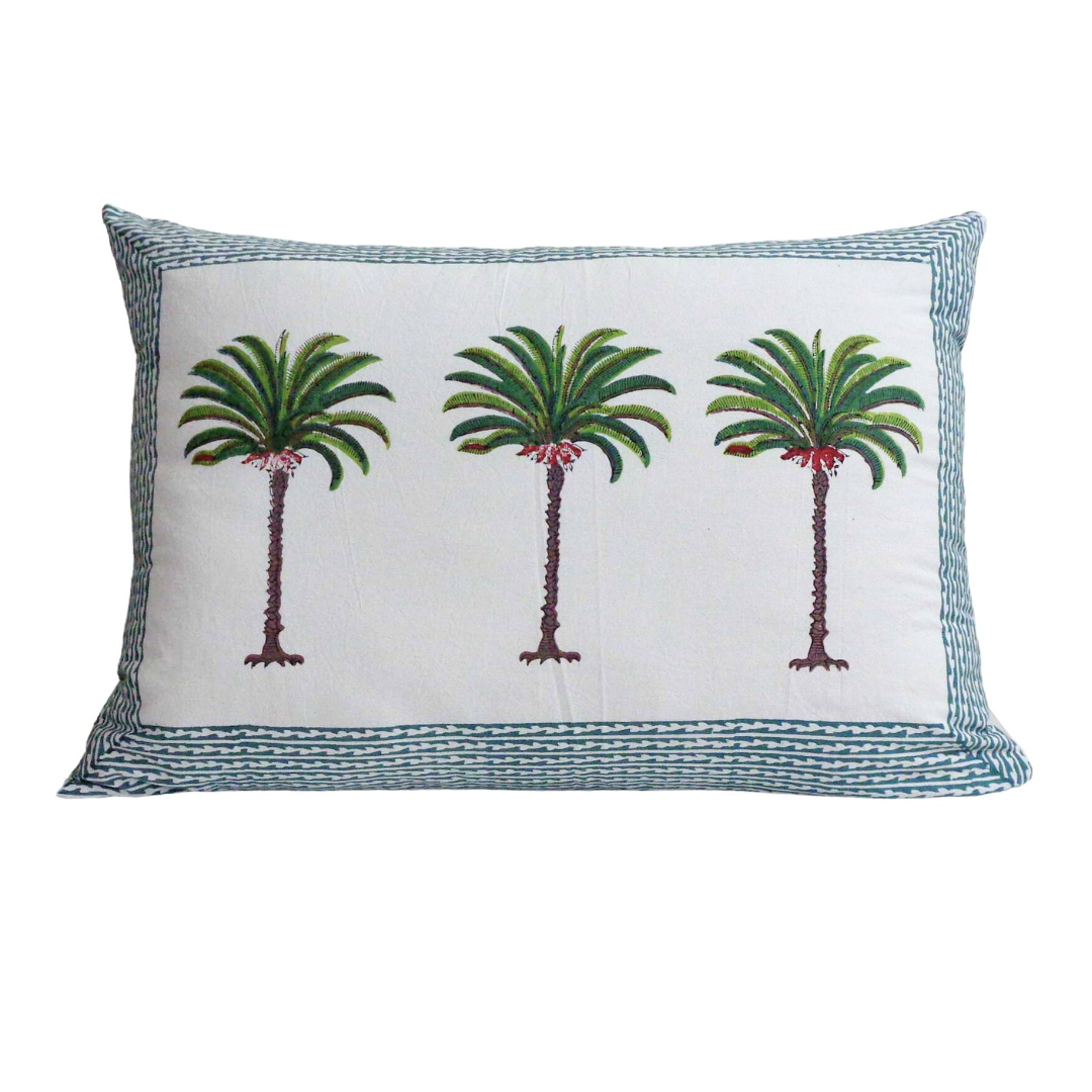 FUNDA ALMOHADON BLOCK PRINT PALM GRIS 70x50