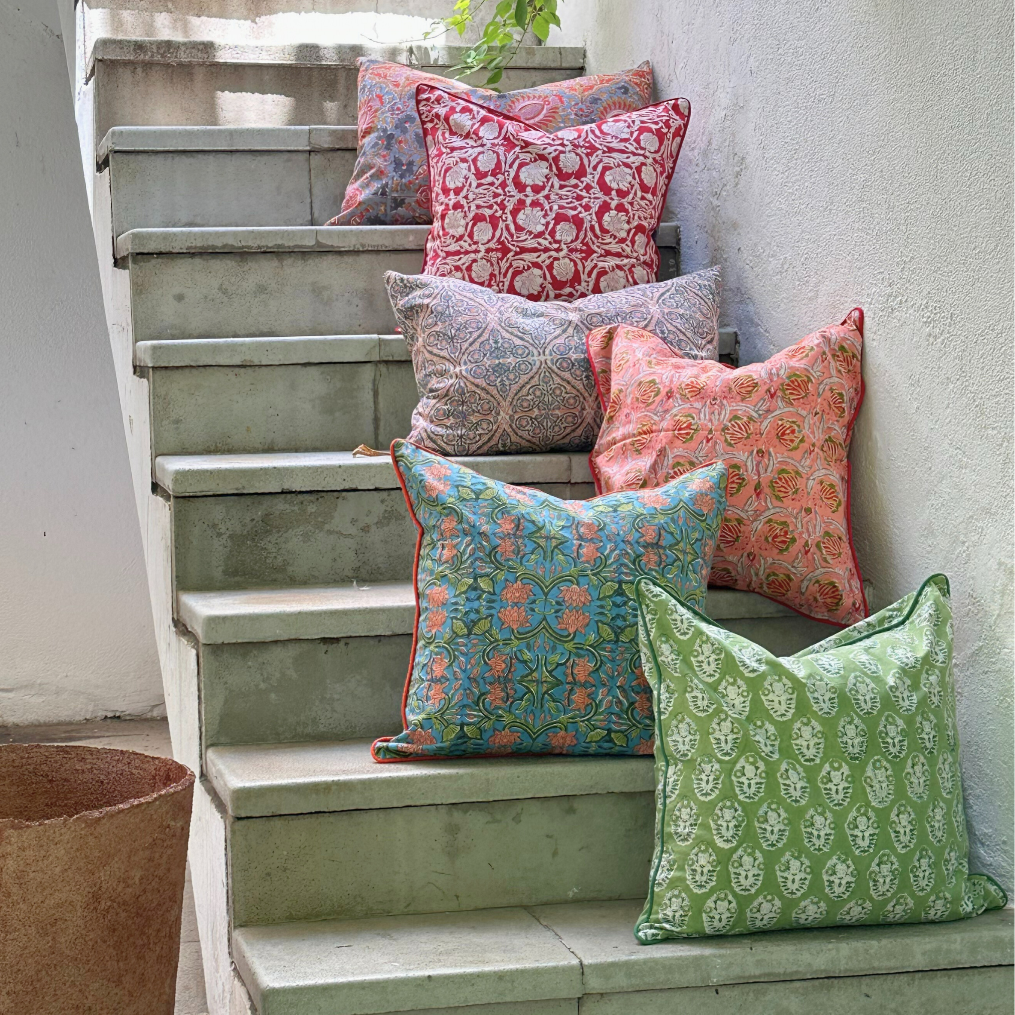 FUNDA COJIN BLOCK PRINT FROST PINK 50x50