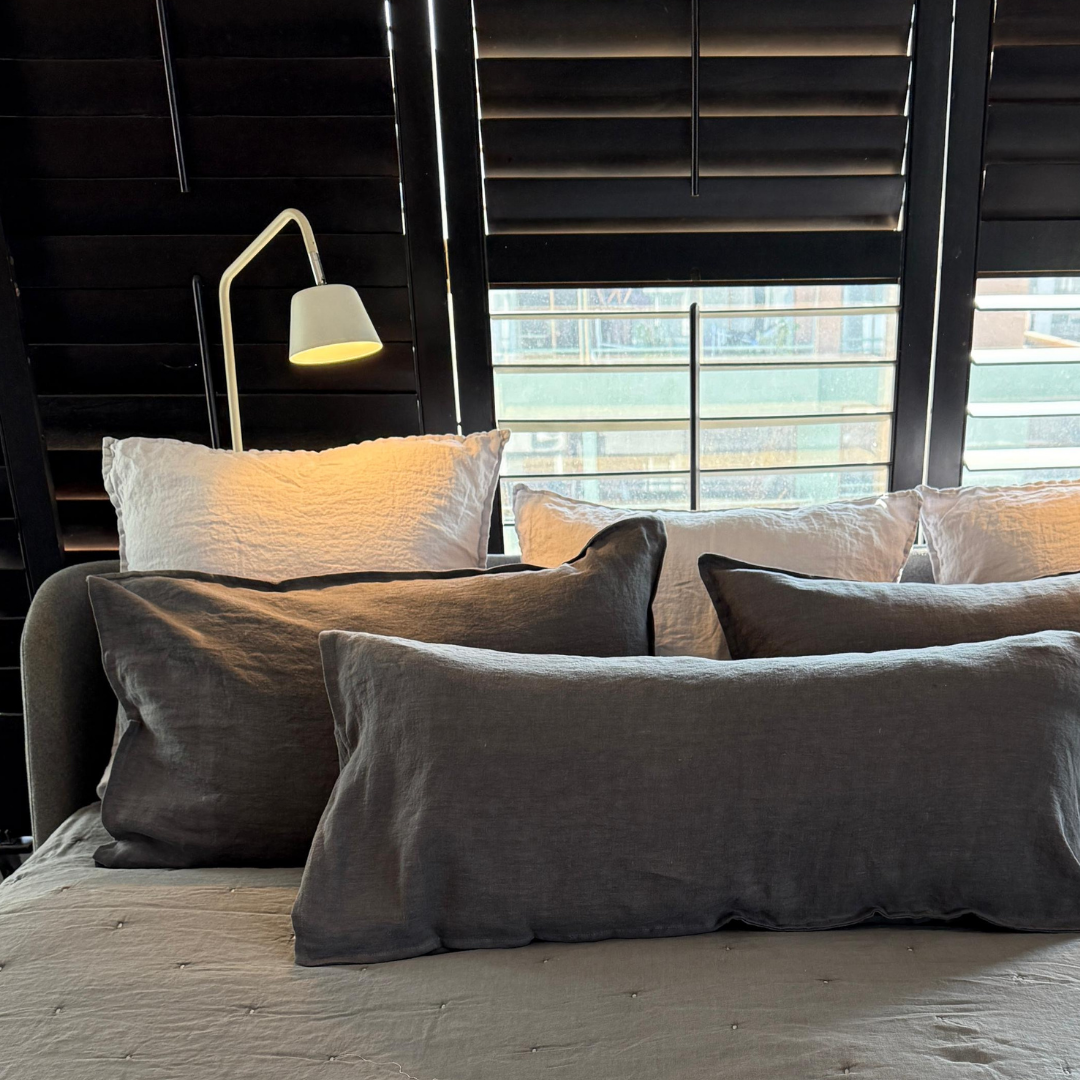 FUNDA ALMOHADON LINO GRIS OSCURO 70X50