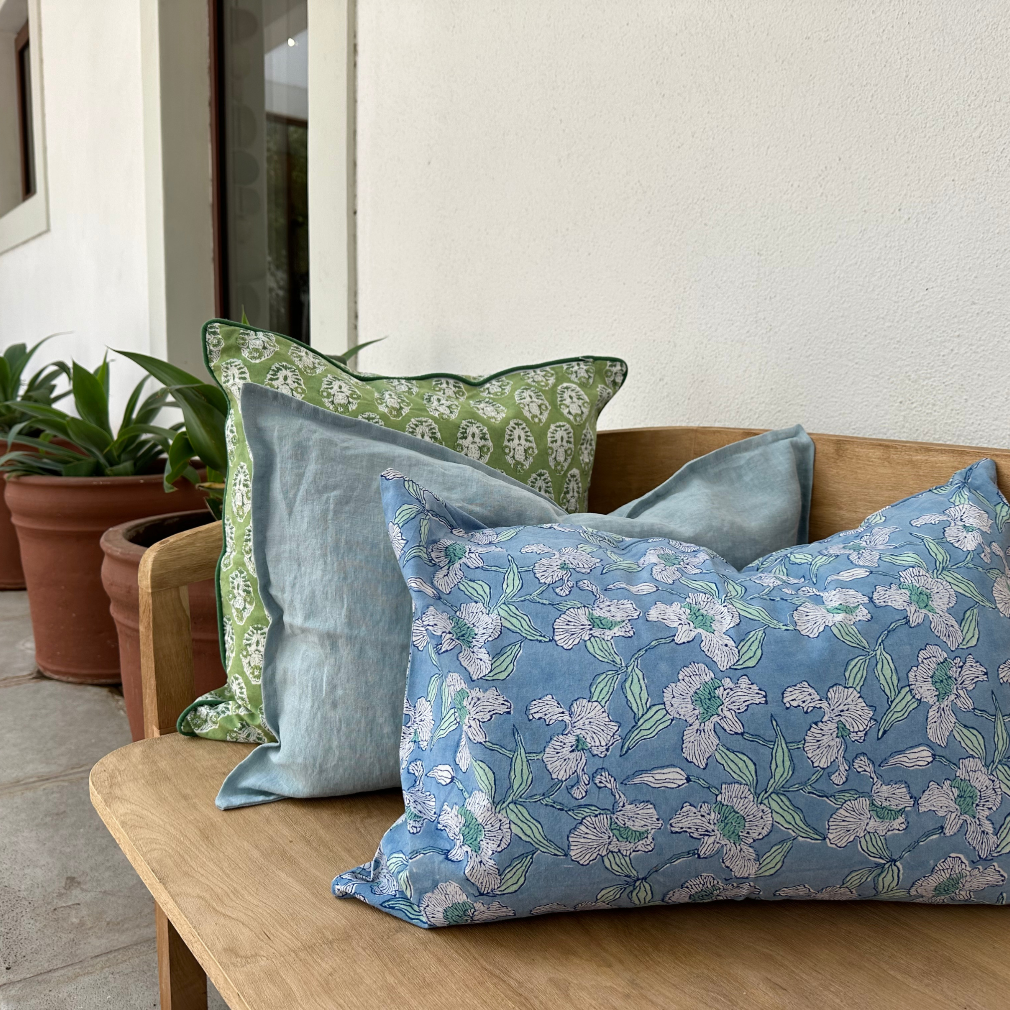 FUNDA COJIN BLOCK PRINT BOTTA GREEN 50x50