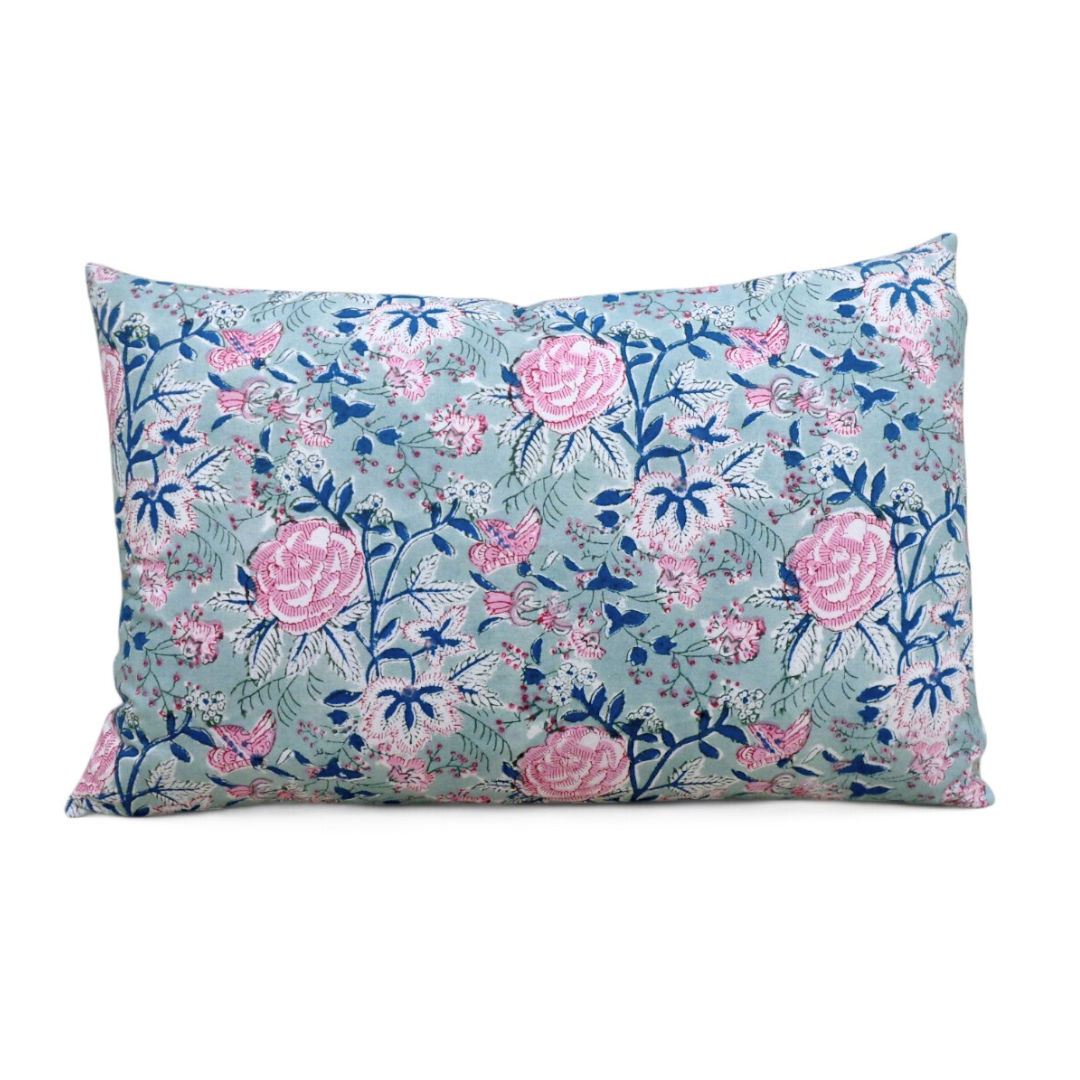 FUNDA COJIN BLOCK PRINT MIST TURQUESA 40x60