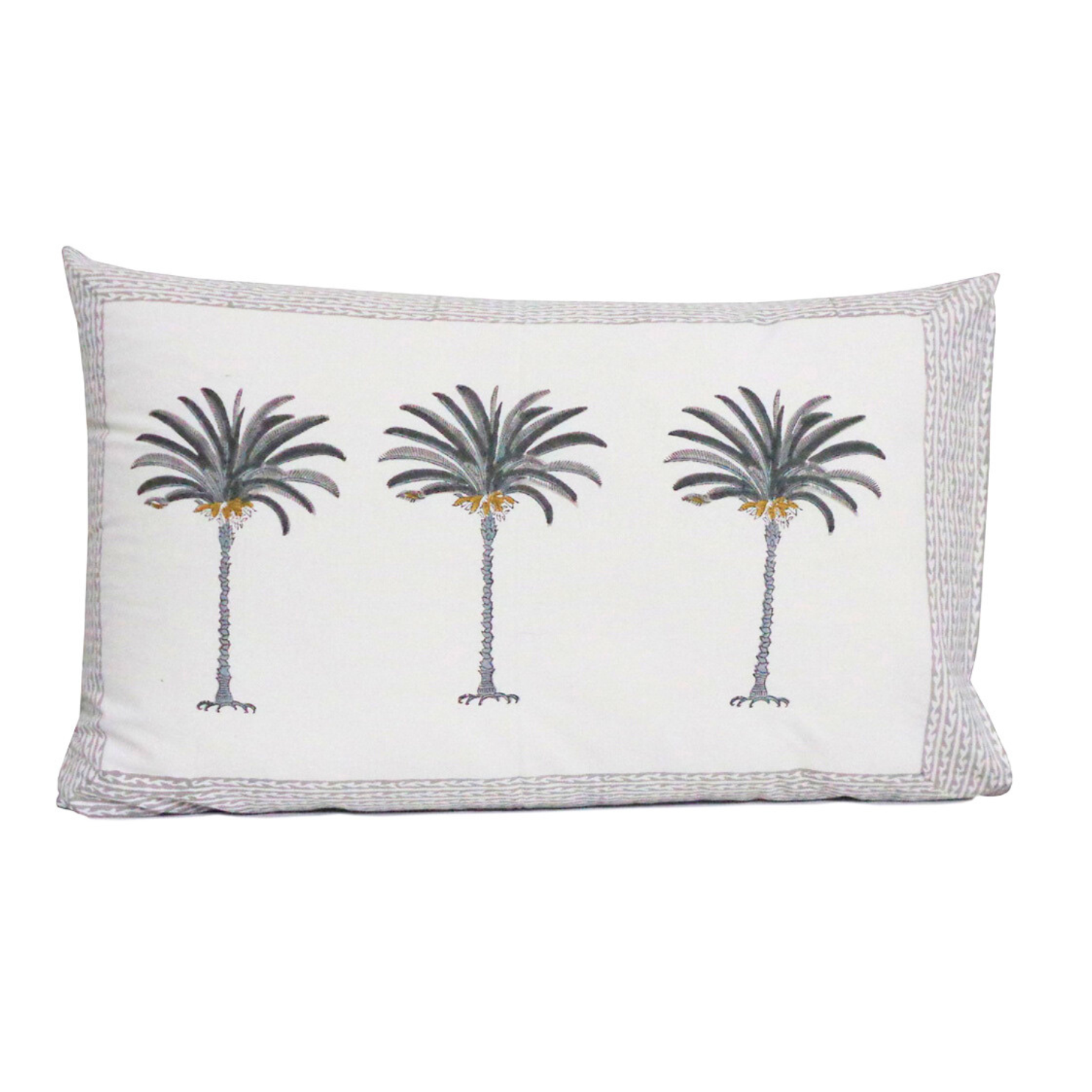 FUNDA ALMOHADON BLOCK PRINT PALM GRIS 70x50