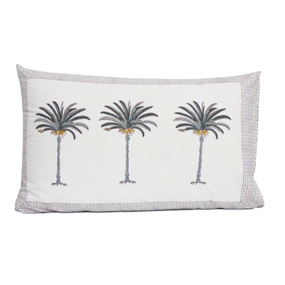 FUNDA ALMOHADON BLOCK PRINT PALM AZUL 70x50