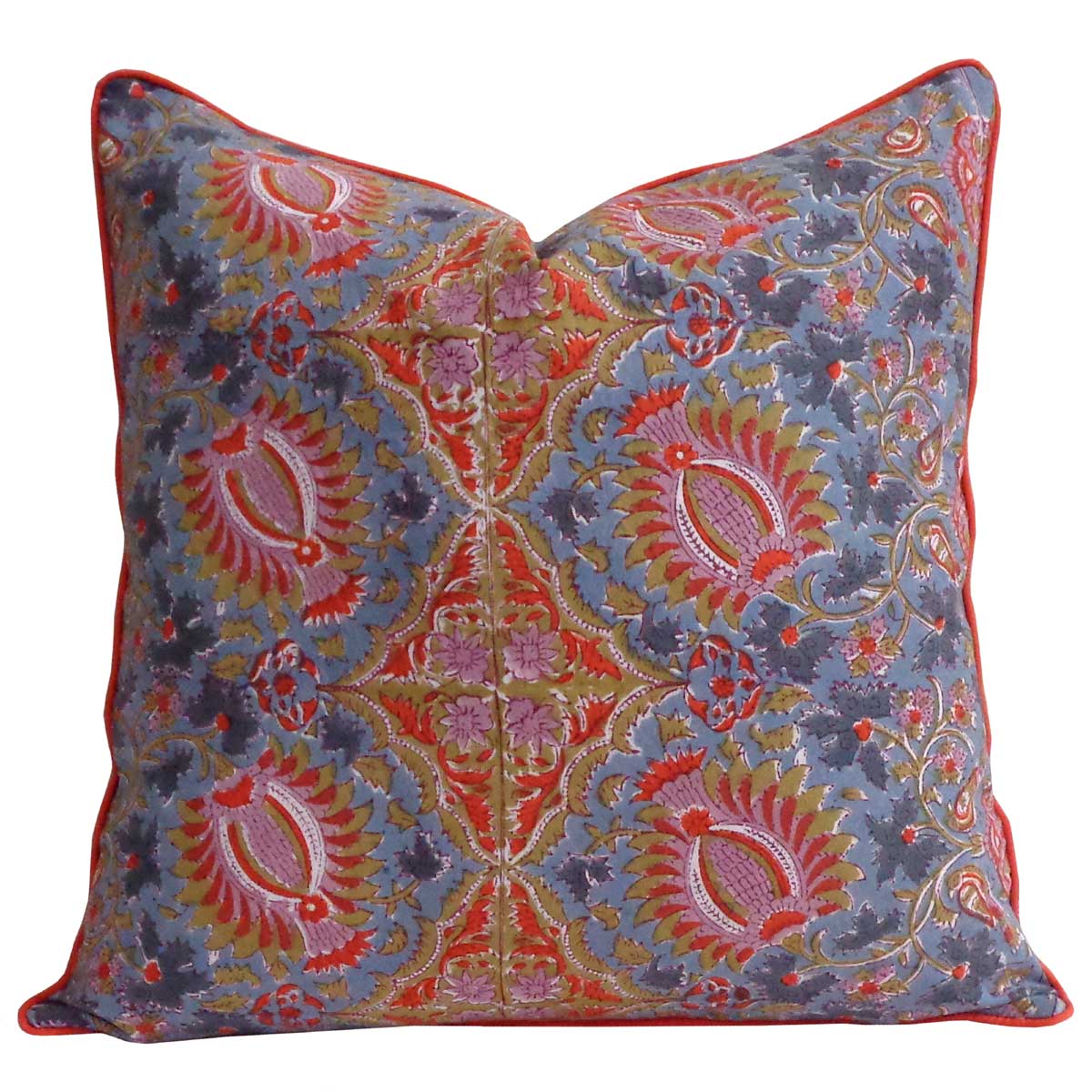 funda cojin block print bird