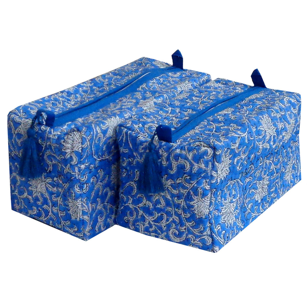 COSMETIQUERO BLOCK PRINT FLORAL BLUE