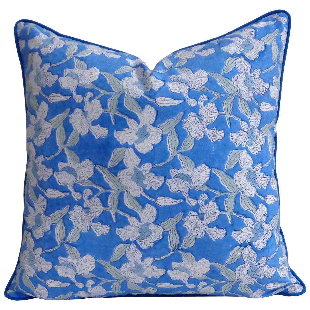 FUNDA COJIN BLOCK PRINT ORCHID BLUE 50x50