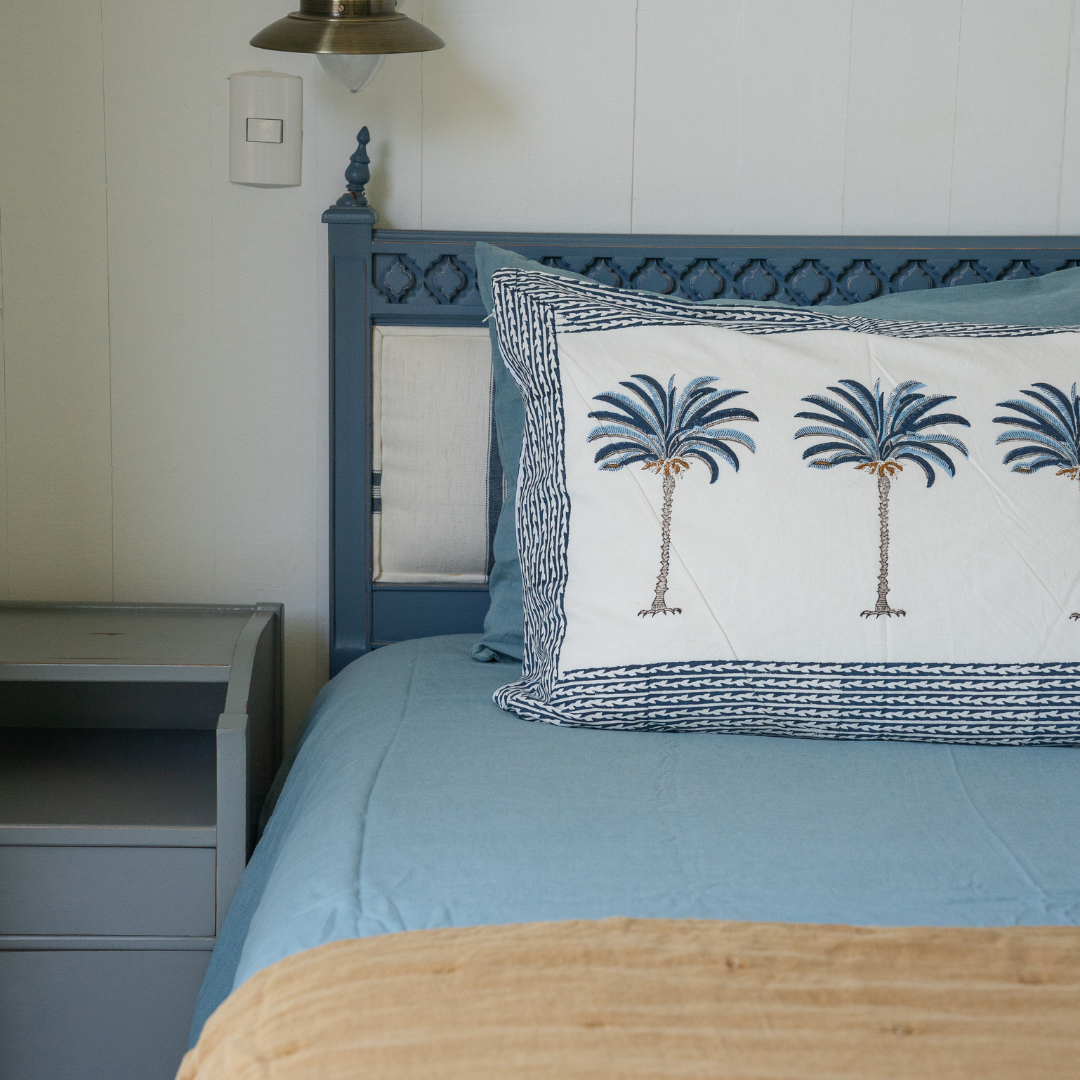FUNDA ALMOHADON PALMERA AZUL