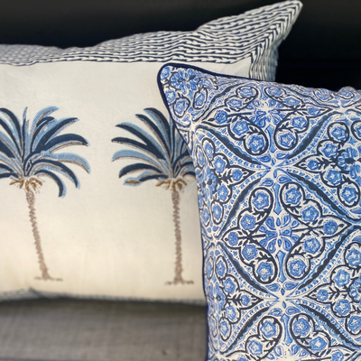 FUNDA ALMOHADON PALMERA AZUL