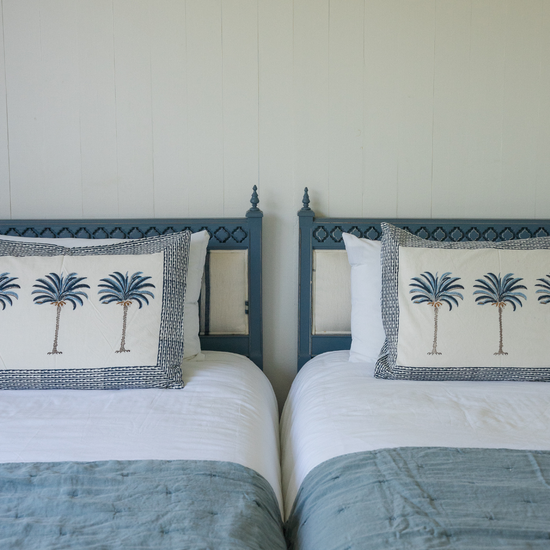 FUNDA ALMOHADON PALMERA AZUL