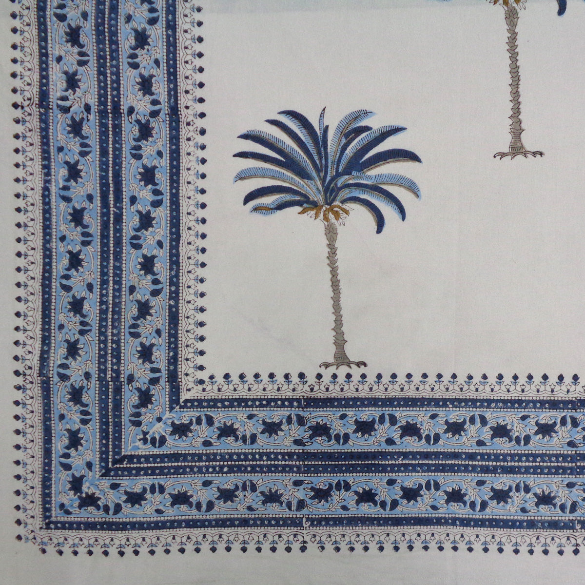 MANTEL BLOCK PRINT PALMERA AZUL