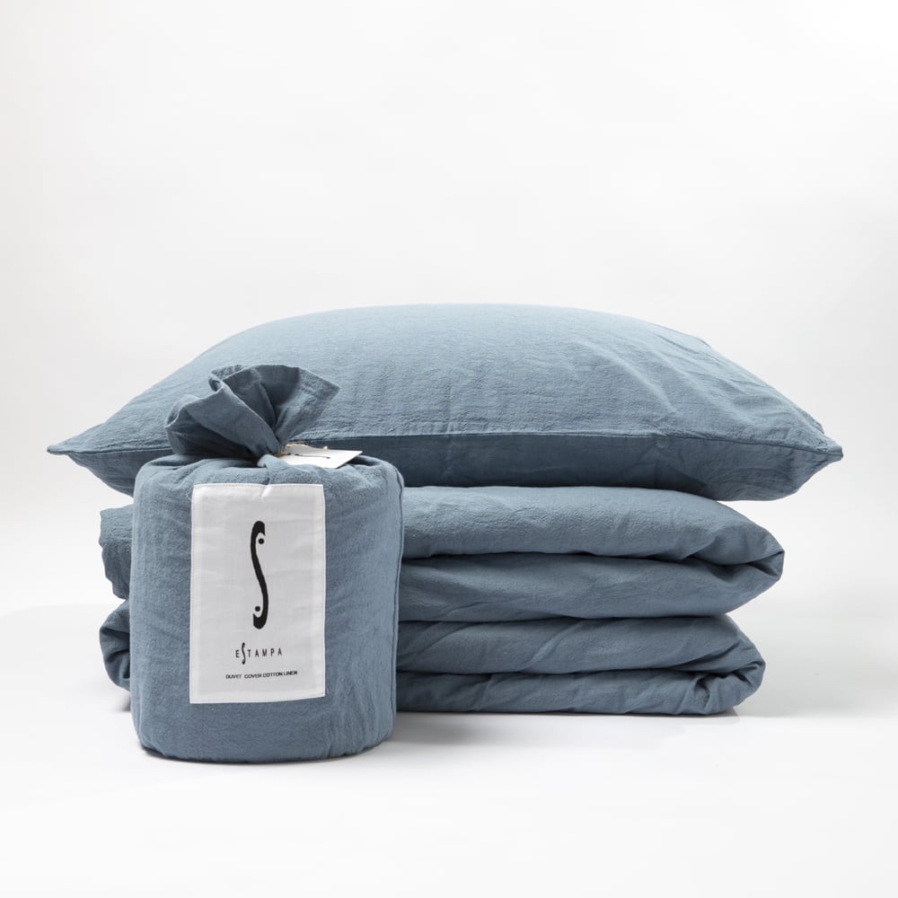 CUBREPLUMÓN ALGODON/LINO AZUL TWIN