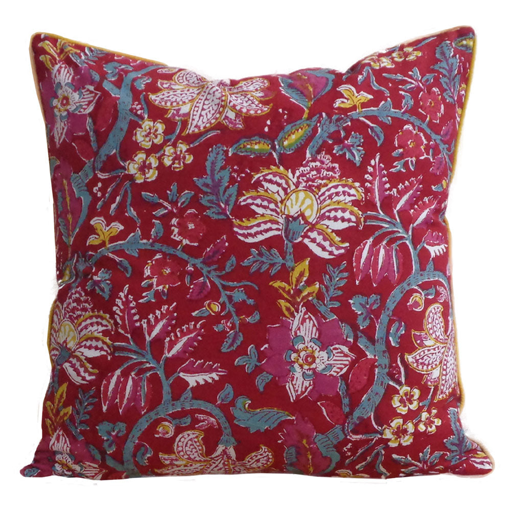 FUNDA COJIN BLOCK FLOWER RED 50x50