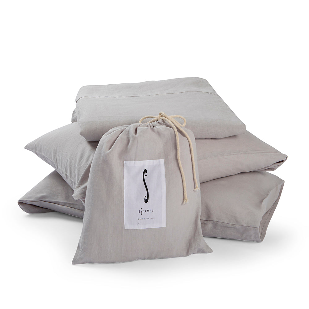 Juego de sábanas de lino GRIS-170gr/m2, Ropa de cama de lino