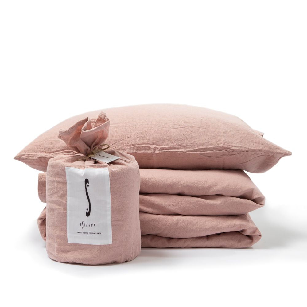 CUBREPLUMON CUNA LINO ALGODON ROSADO